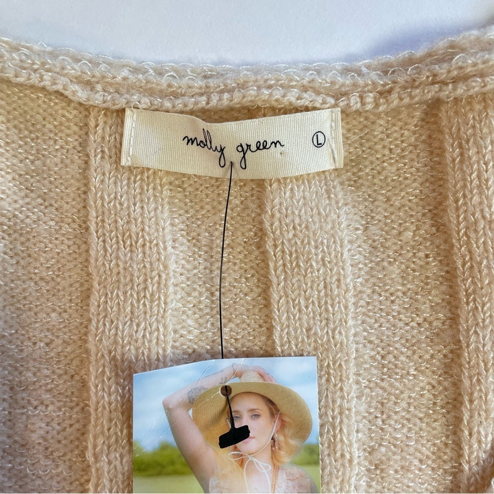 Molly Green Trinity V-Neck Cropped Sweater Cream Size Large - Picture 8 of 10